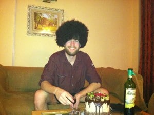 Birthday with Turkmen wine and Sheep Hat