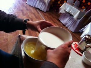 Ak serke (horsemeat bouillion mixed with a yoghurt drink called airan)