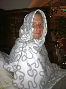 Hunter wrapped up in one of the complimentary blankets