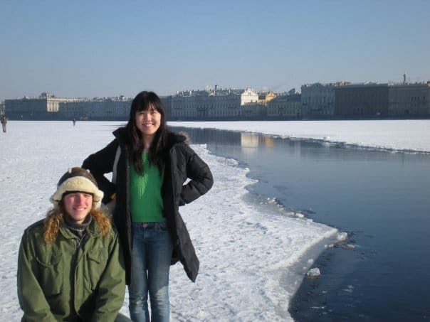 Anne Choi in St. Petersburg with a friend.