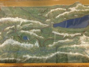 Relief map of Frunze's travels in Kyrgyzstan.