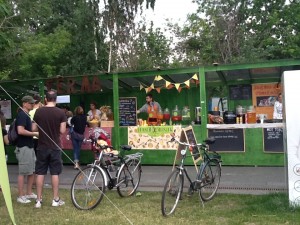 From the left, "Ferma" or Farm kiosk, fresh lemonade and Mexican food.