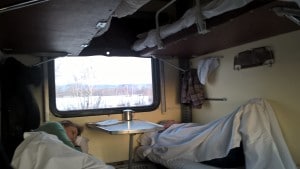Our sleeping arrangements in the train.