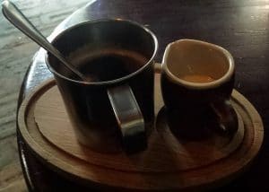Coffee served with sweetened condensed milk at Lviv Coffee Manufacture.