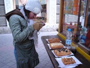 Tasting savory waffles in Eastern Europe