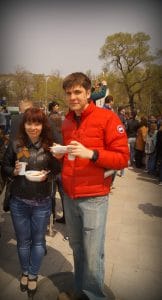 Trying the Soldier's Cereal with Elena, our Russian guide for the day.