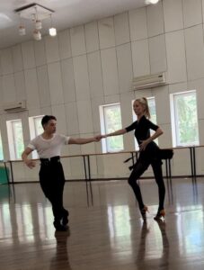 The author, Ava Jacobs, training with Rostom Aroshvili at a studio in Georgia. 