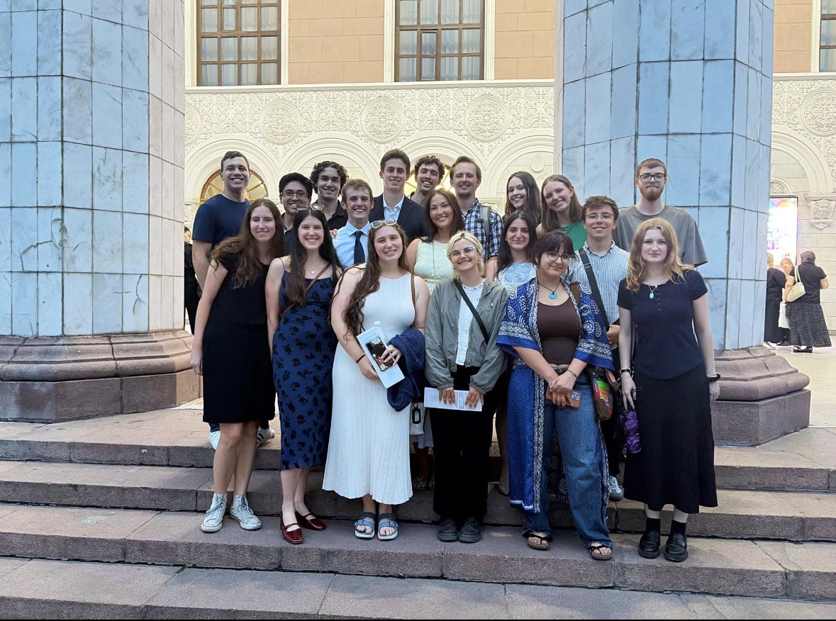 Student group after seeing the ballet La Sylphide at the Kyrgyz National Academic Theater of Opera and Ballet.